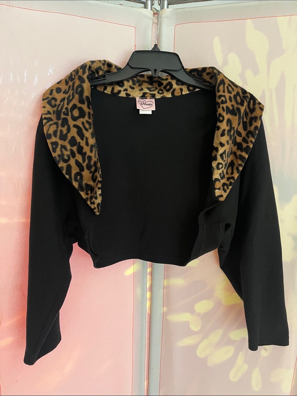 Black Bolero Jacket with Leopard Print Collar